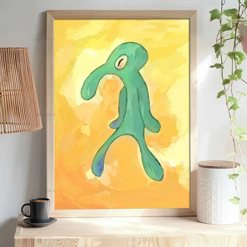 Affiche d'art nordique audacieuse et audacieuse, impression sur toile de Squidward, image d'art murale pour salon, décoration de la maison, sans cadre