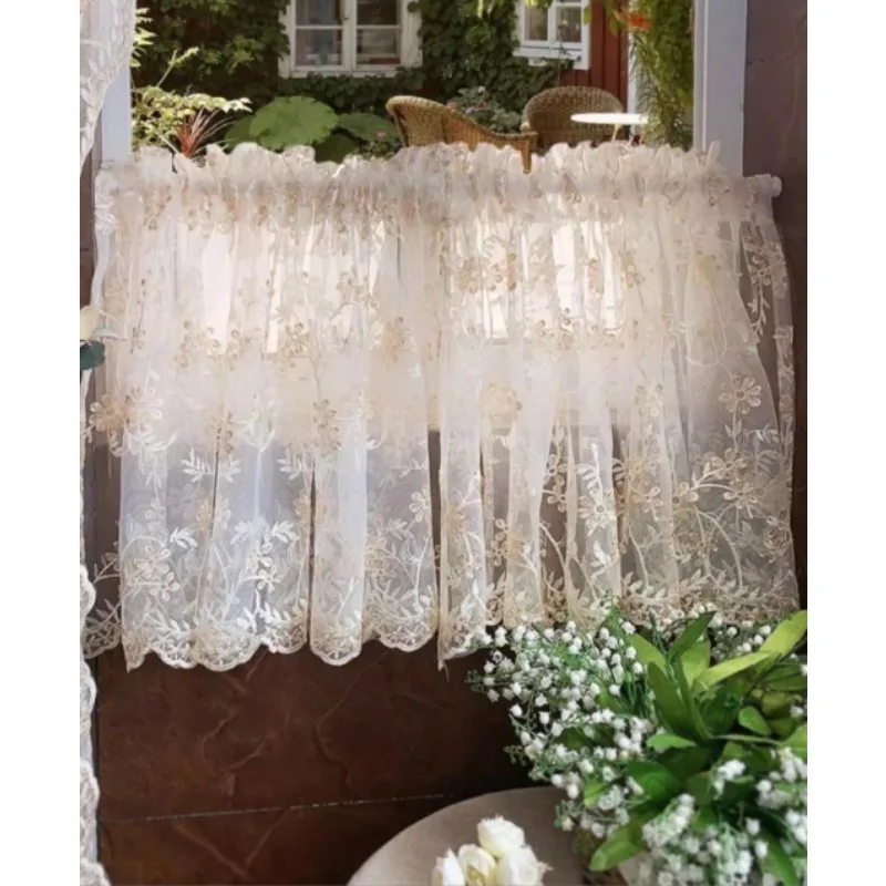 European Style Lace Semi-short Curtain Gauze Curtain Embroidery Partition Block Curtain French Style