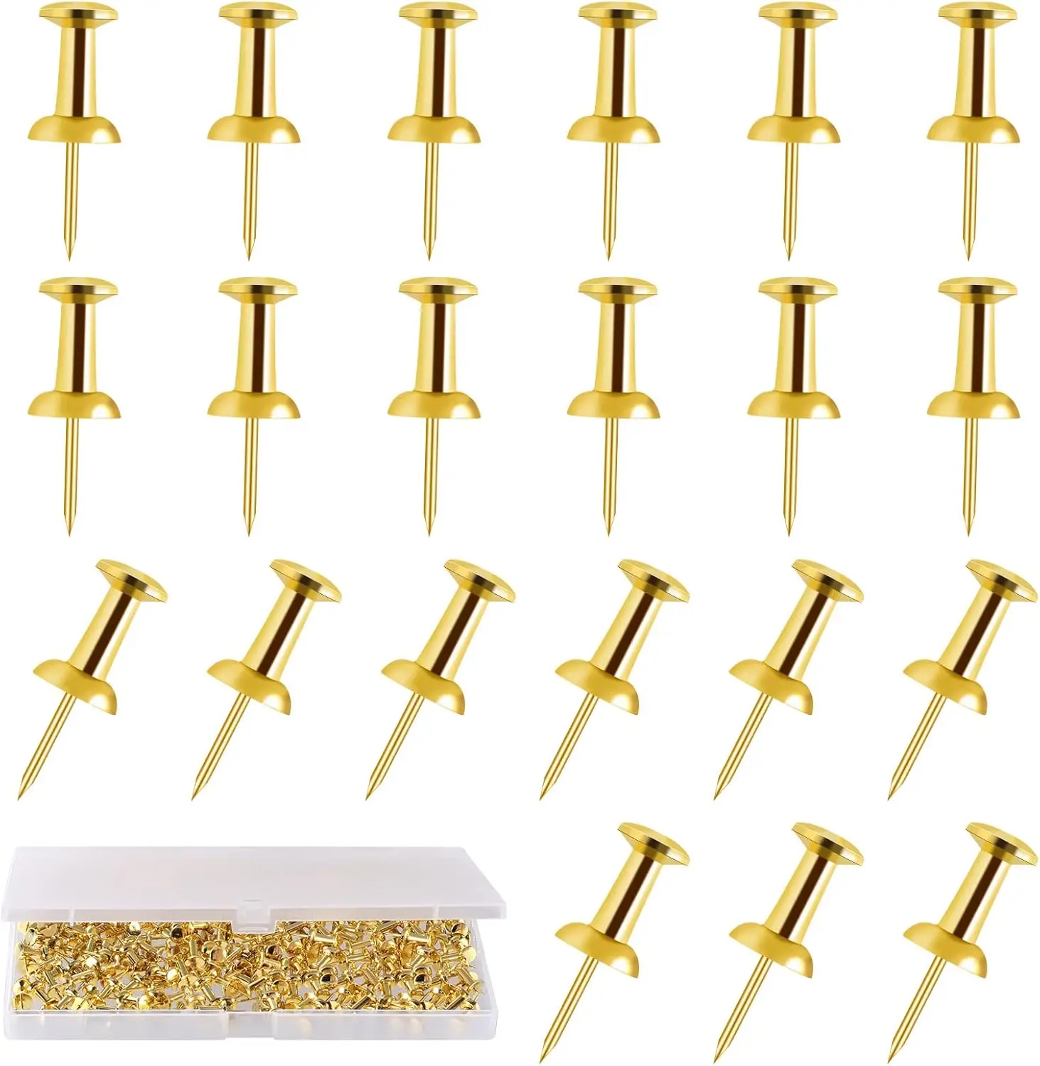 

200 Count Gold Push Pins for Bulletin Board, Cork Board, Wall Hanging - Decorative Office Supplies with Plastic Head and Steel