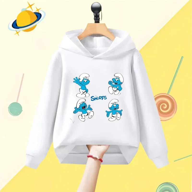 Smurf cartoon children\'s hoodie Harajuku cartoon print autumn and winter long sleeve sweatshirt Boys girls Kawaii casual top