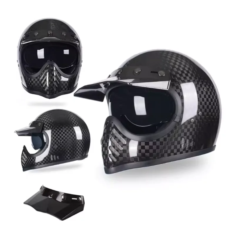 

Шлем для мотокросса из углеродного волокна, полнолицевой, со съемным козырьком, сертифицированный DOT, для приключений на внедорожных мотоциклах