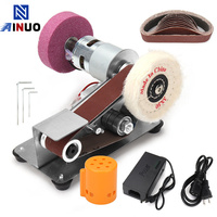 110/220V Mini Electric Belt Sander DIY Polishing Grinding Machine Multifunctional Grinder Cutter Edges Sharpener 10PCS Belt