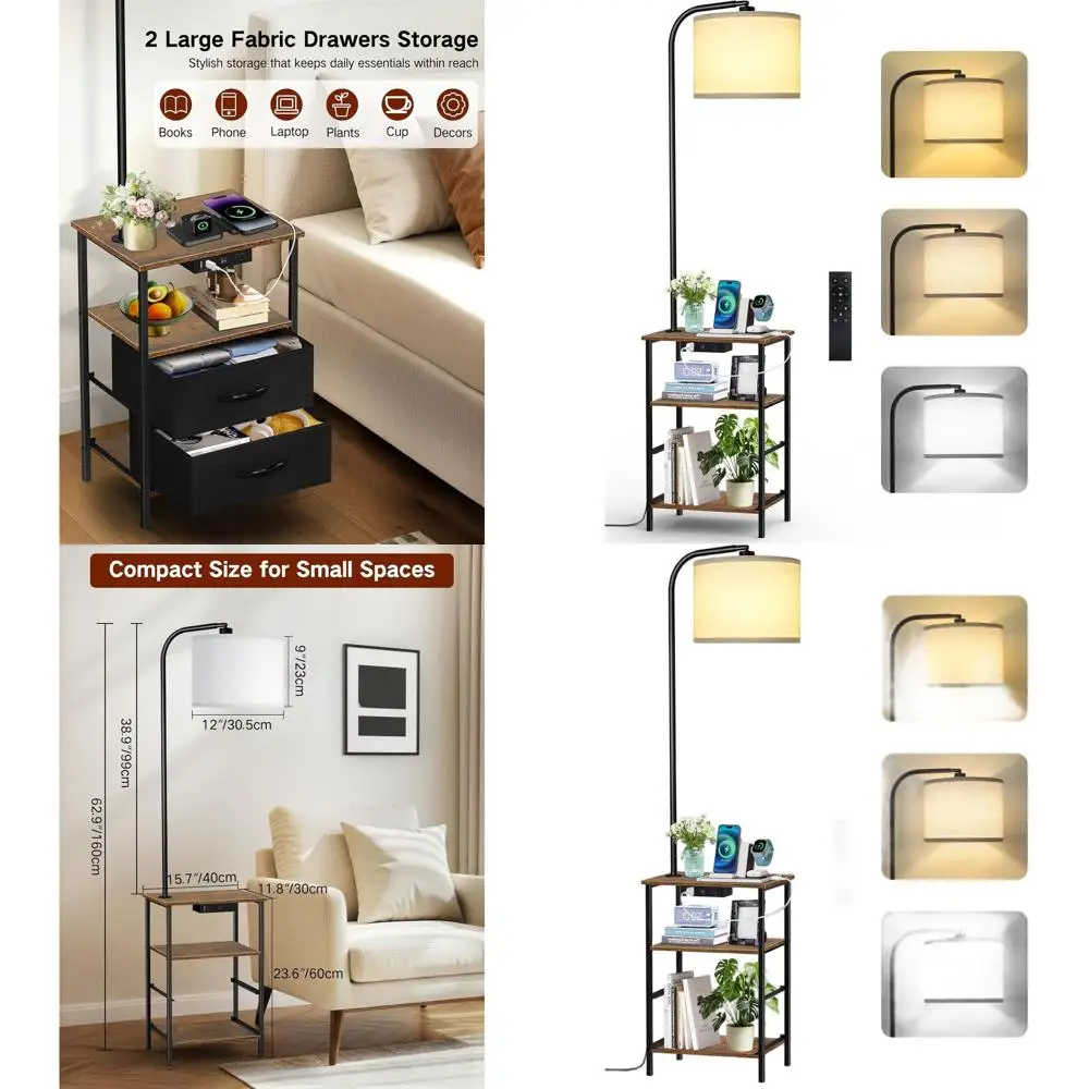 

Диммируемый светодиодный торшер со столиком, ящиками и пультом ДУ, прикроватная тумбочка с зарядкой и таймером для гостиной и спальни