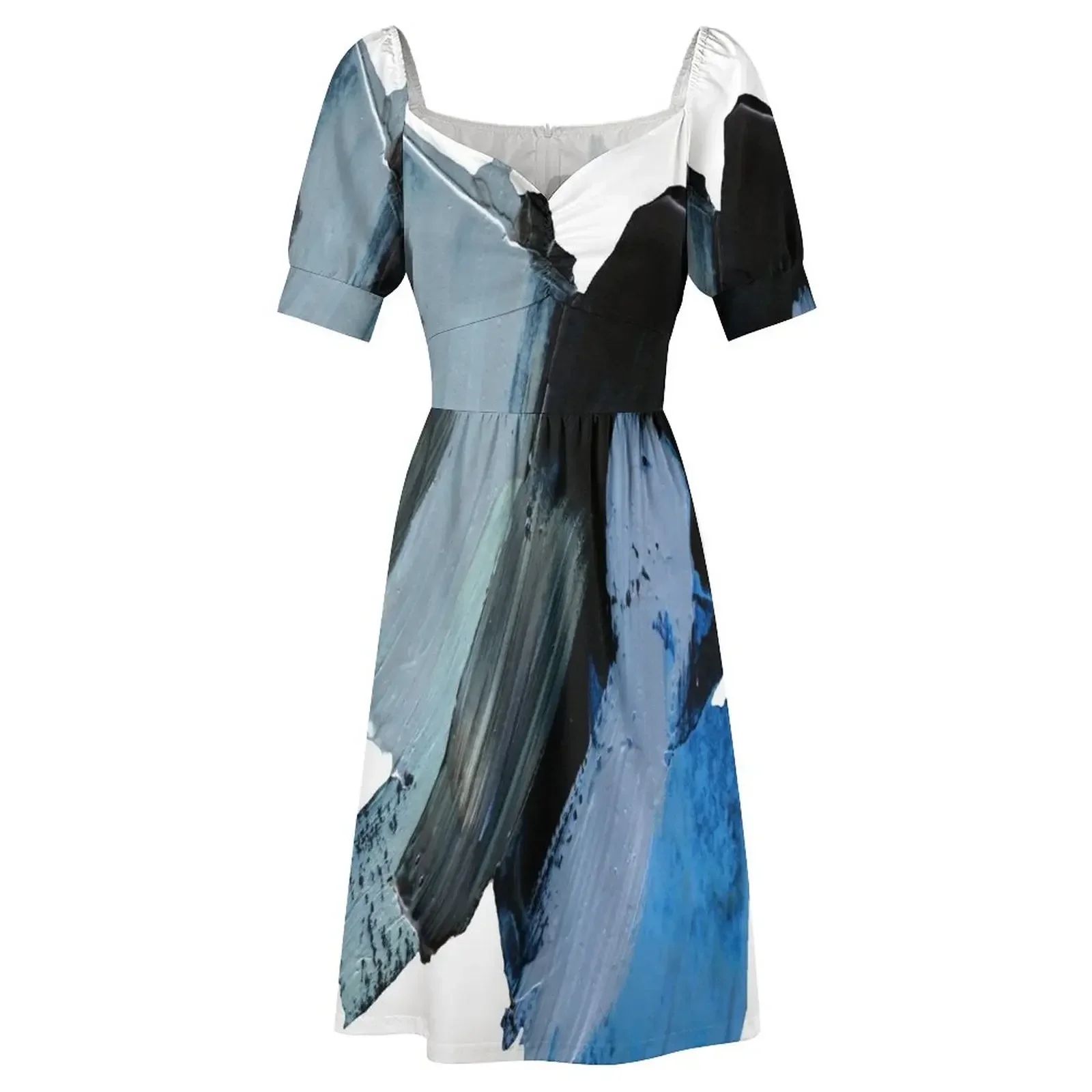 Blue, Aqua, And Black Abstract Broad Brush Strokes Sleeveless Dress Summer dresses for women dress women summer 2025 Dress