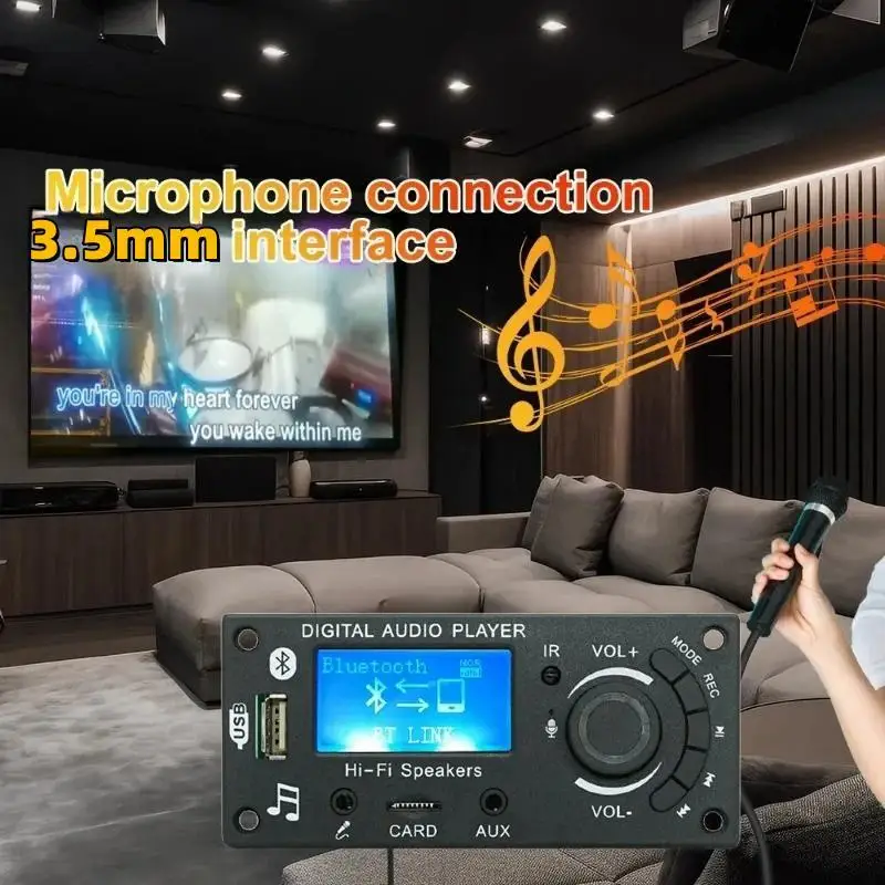 بلوتوث MP3 فك مجلس ، تيار مستمر 12 فولت ، ميكروفون ، LCD كلمات العرض ، سجل يدوي ، سيارة استقبال الصوت ، USB ، TF ، FM مشغل موسيقى ، بلوتوث 5.0