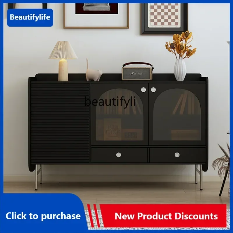 

Modern retro home solid wood porch storage cabinet light luxury medieval wall side cabinet