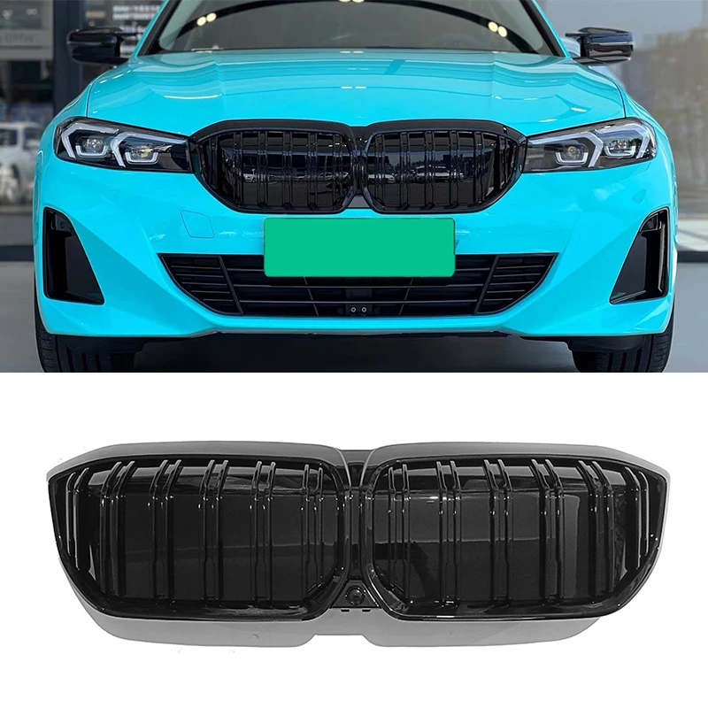 Front Grille Strip Trim for BMW i3 eDrive BEV LCI 2022-2024, Gloss Black Vertical Double Line Grille Sticker Decor Cover