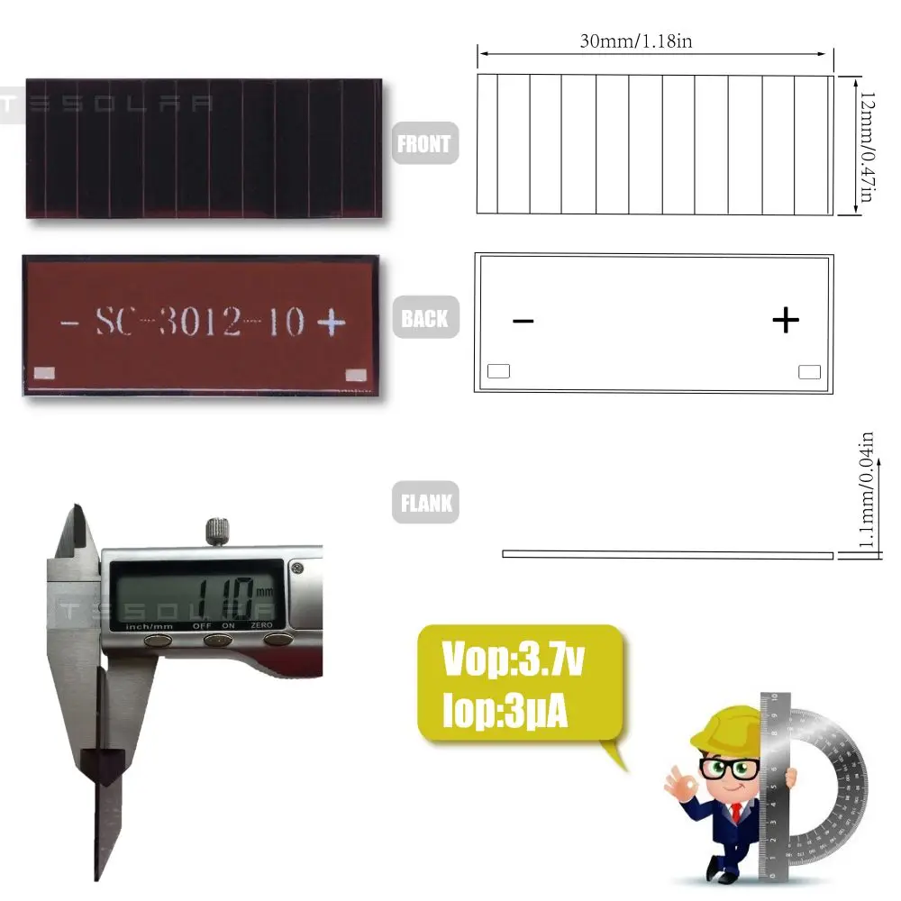 3.7V 2.5μA 30×12mm 10 Sections Indoor Dim Light Solar Panels Solar Cells Amorphous Solar Cells Thin Film Solar Cells