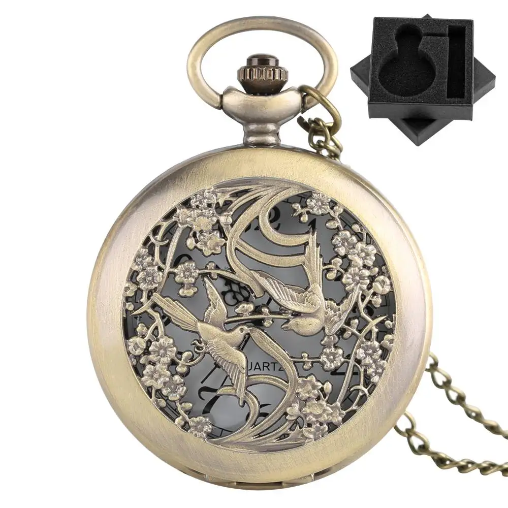 

Бронзовые кварцевые карманные часы «Сорока/Дракон и Феникс» с арабскими цифрами и ожерельем с белым циферблатом, винтажные стильные часы в подарок