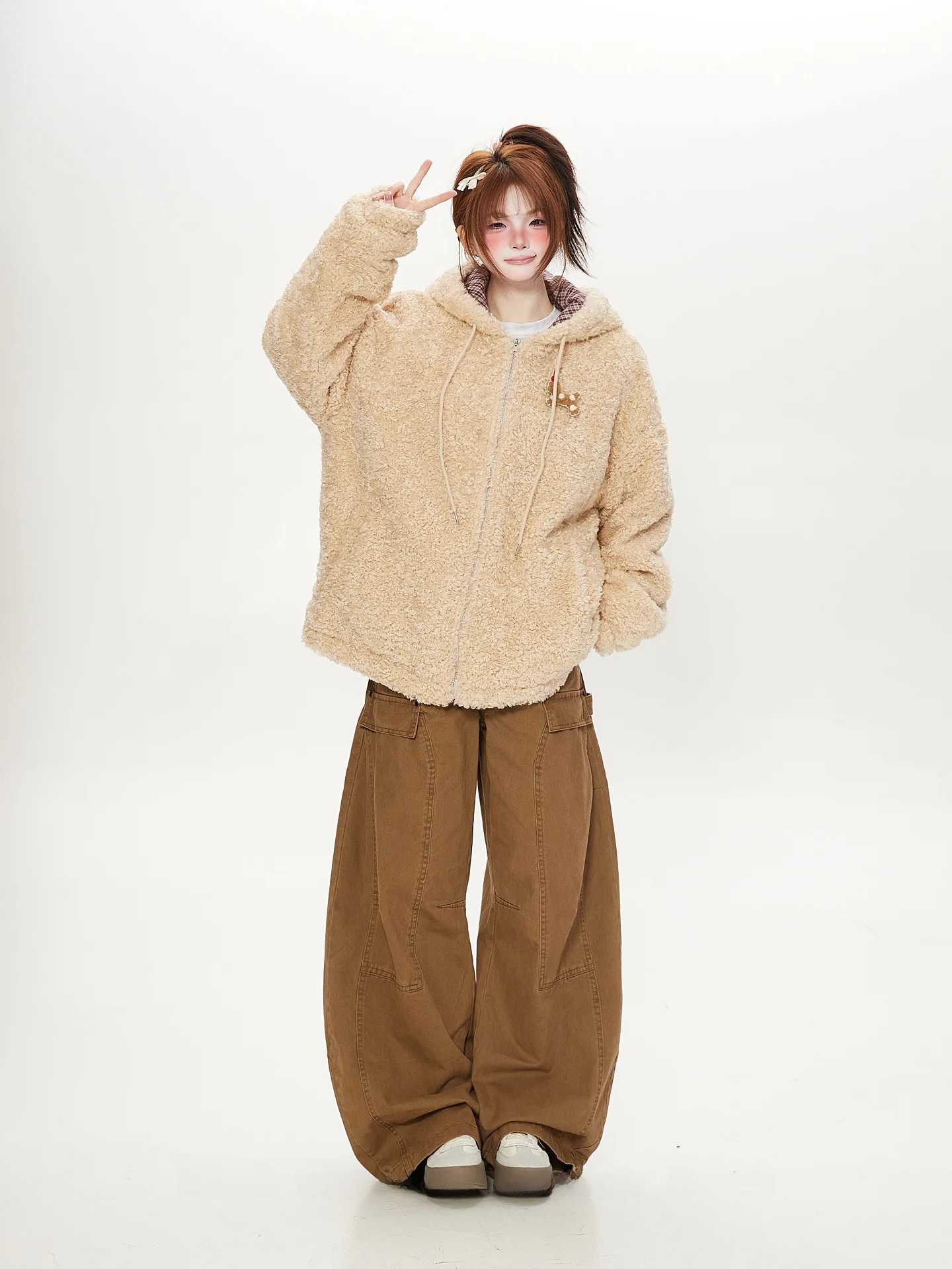 Korean American Style Women's Winter Thickened Soft Fluffy Cotton Jacket Hooded Coat Warm Comfortable Casual Pure Color Zipper
