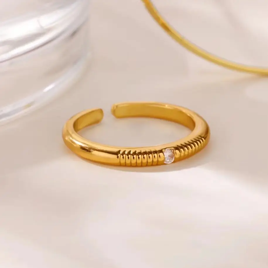 Geometrische Zirkonringe für Damen, 18 Karat vergoldeter Edelstahl, verstellbarer Ring, Hochzeit, Party, Schmuck, Geschenk