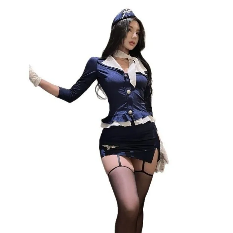 New Stewardess Cosplay Women's Sexy Stewardess Secretary Pure Desire Uniform Suit Halloween Costume Fancy Role Play Party