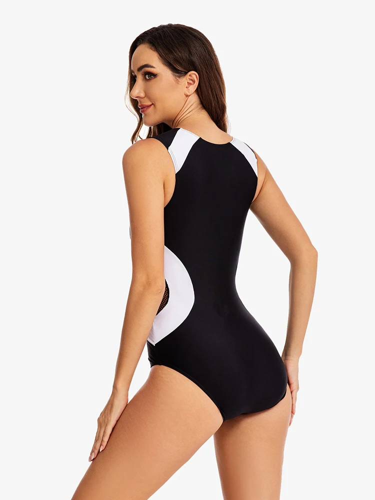 Splice One Piece Swimsuits Sport Rashguard Swimwear Women Swimming Surfing Bath Suits Sleeveless (UPF 50+)