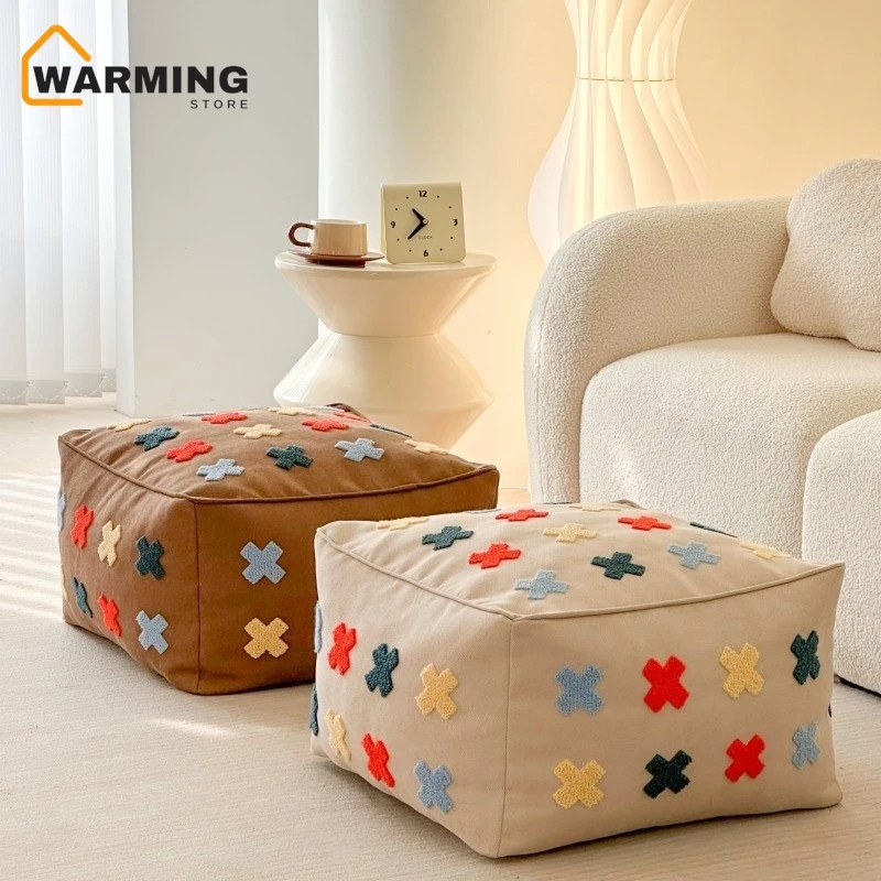 Warming Modern Square Stool Nordic Towel Embroidered Cushion Living Room Bean Bag Square Stool Entrance Foyer Shoe Changing New