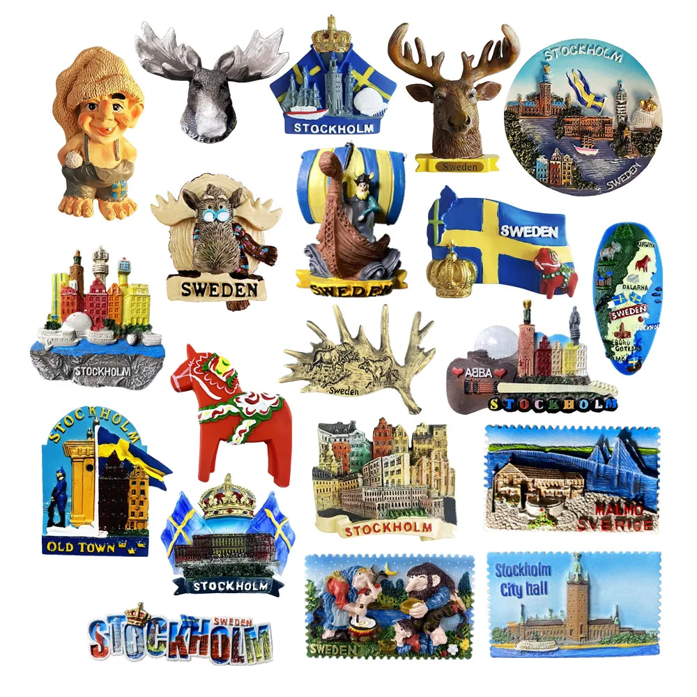 Europe Sweden 3D Fridge Magnets Tourism Souvenir Refrigerator Magnets Sticker Collection Handicraft Decoration Articles