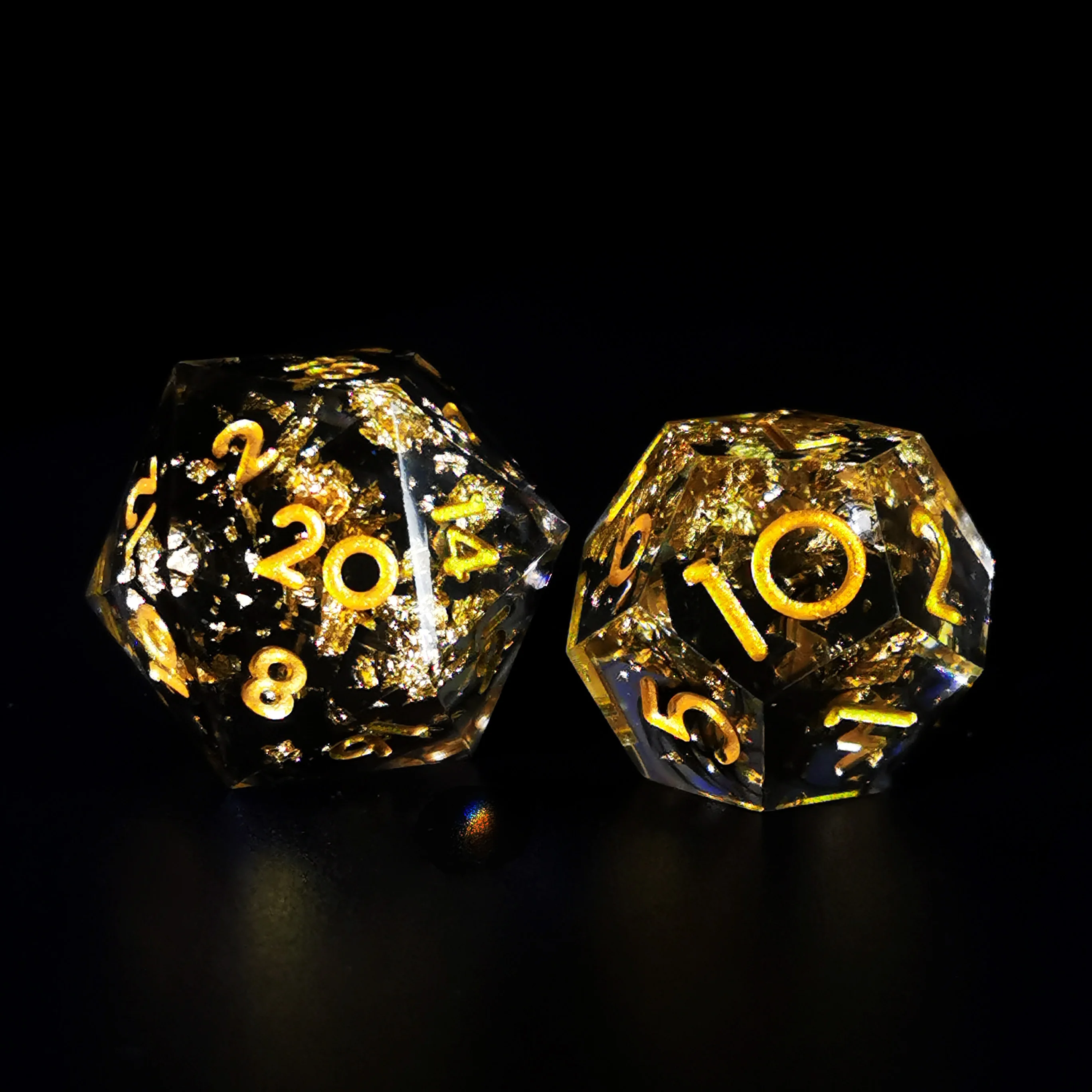 D&D Würfelset – 7-teilige Würfel aus Kunstharz mit scharfem Rand, zweifarbig, transparentes Schwarz, perfekt für Tabletop-RPG und Dungeons & Dragons