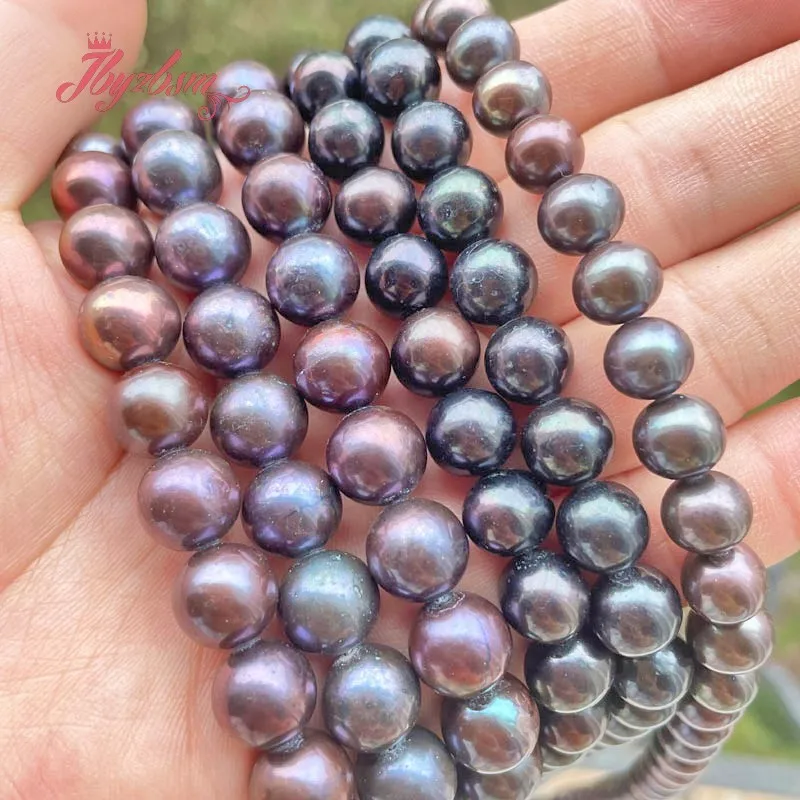 Natural Round Black Freshwater Pearl Stone Beads For Necklace Bracelet Jewelry Making Strand 15