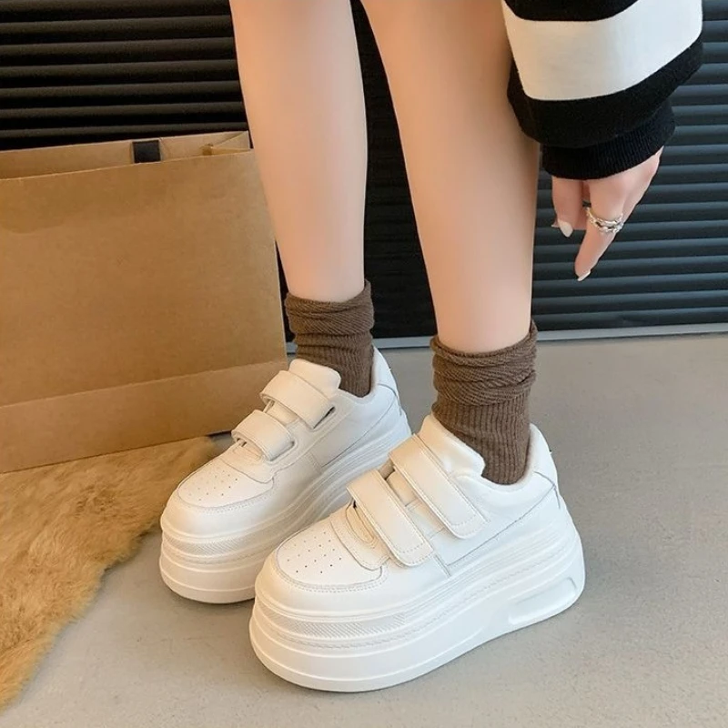 

​2025 New Women's White Sneakers Genuine Leather Thick Sole Height Increasing Sports Casual Shoes​ Fashion Footwear