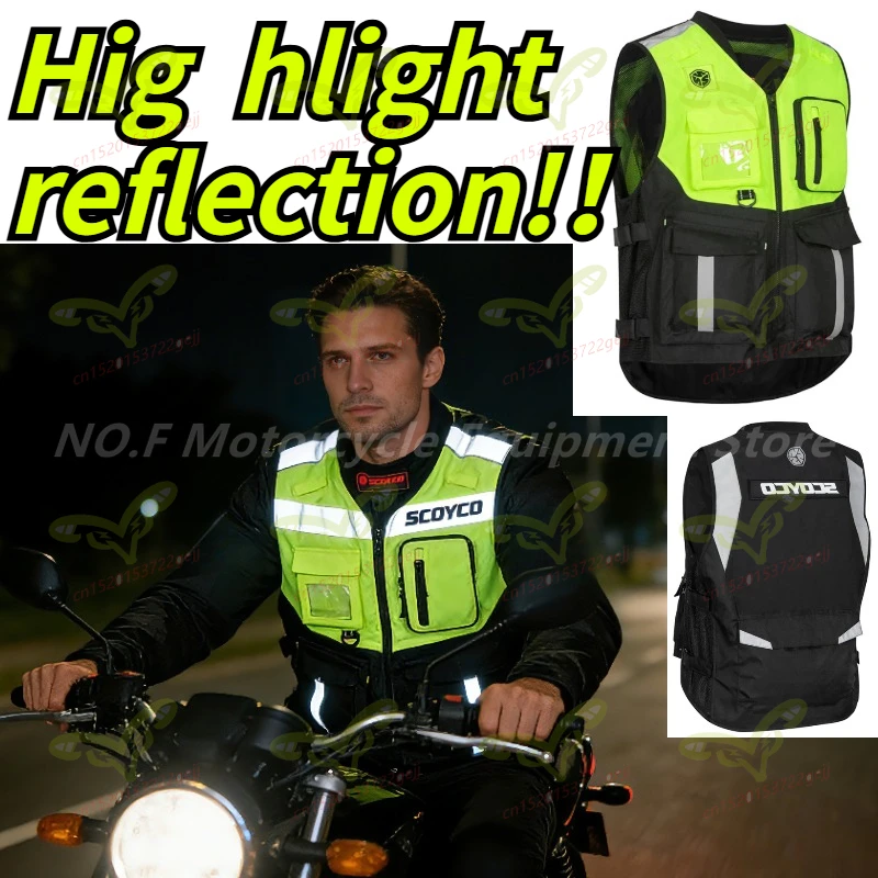 

Hot SCOYCO Motorcycle Riding Clothes Summer Night Reflective Men's Riding Safety Clothes Vest Women's Off-road Motorcycle Jacket