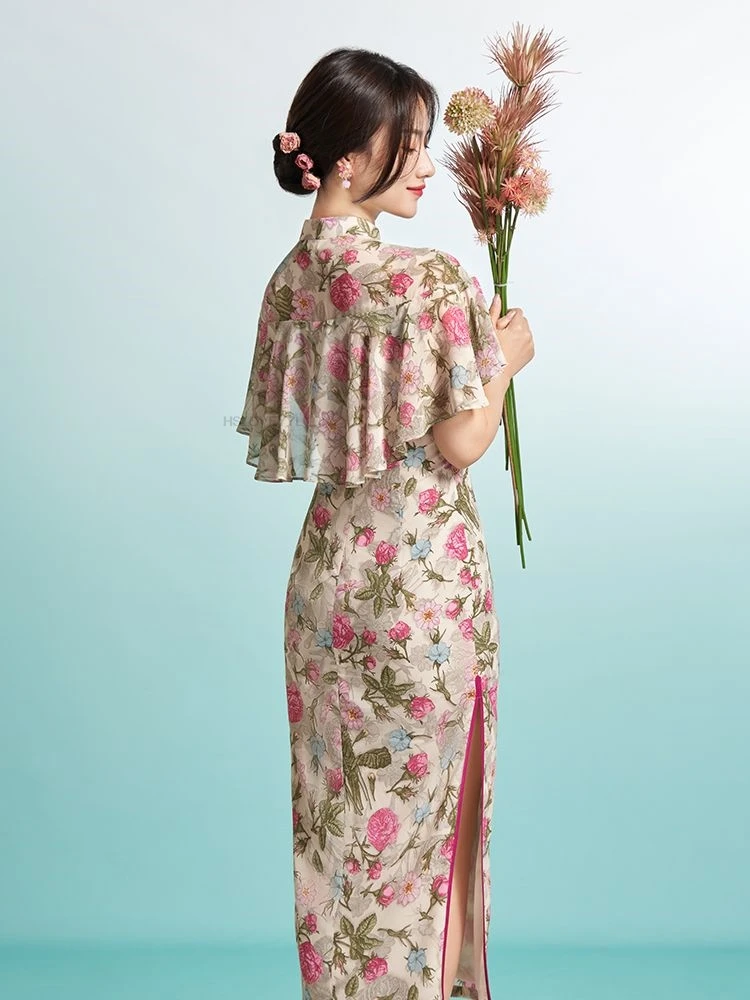 

Chinese Vintage Dress Improved Qipao National Flower Embroidery Floral Cheongsam Hanfu Dress Oriental Ethnic Folk Women Dress