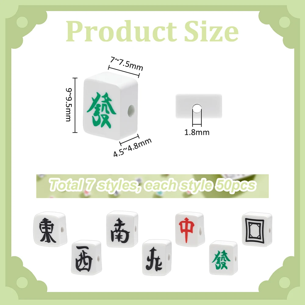 350pcs Mahjong Polymer Clay 7 Style Mahjong Tile Chinese Character Spacer Bead Rectangle Loose Spacer Bead Jewelry