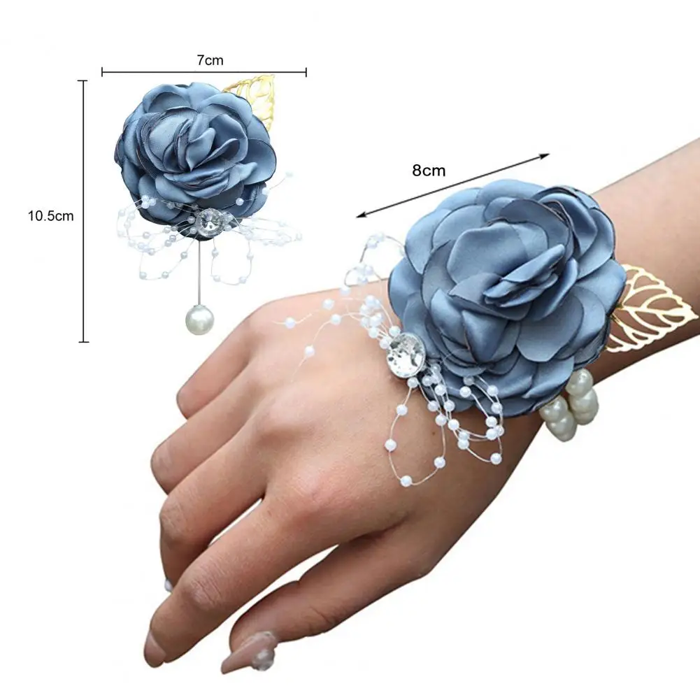 Wedding Wrist Flower Rose Silk Ribbon Bride Corsage Boutonniere Rhinestone Corsage Elegant Wedding Flower Accessories