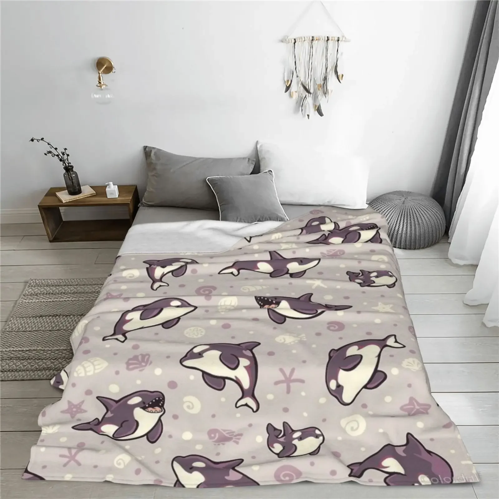 Cozy Killer Whale Print Plush Blanket - Great for the Sofa, Bed, Picnics and Travel | Machine Washable, Extra Large Size view 6