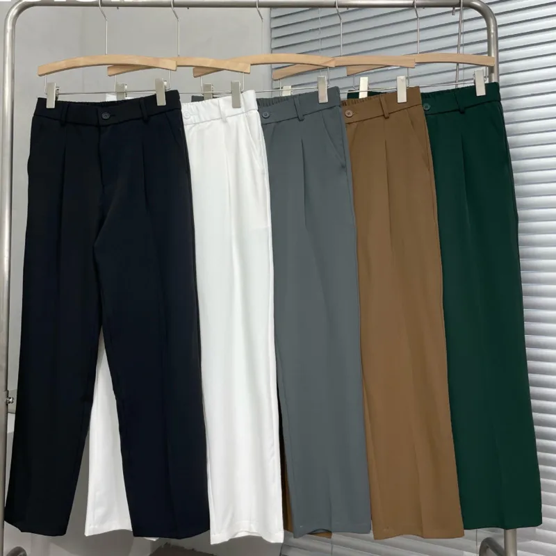 Pantalones rectos de traje sueltos de seda de hielo para hombres, traje informal de negocios elástico de Color vendido, pantalones finos de estilo