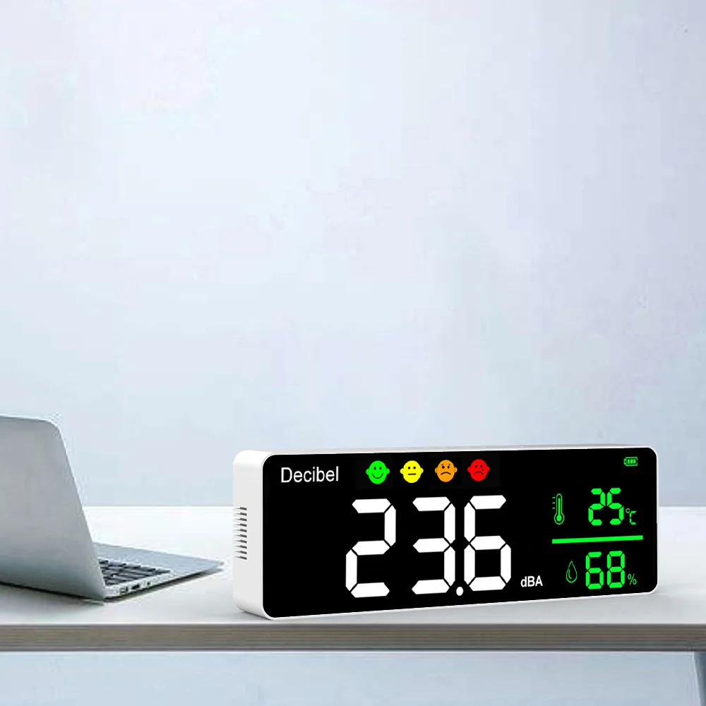 007 Decibel Meter 3-in-1 Temperature and Humidity Detector for Noise Monitoring Wall Mounted Noise Meter 2576