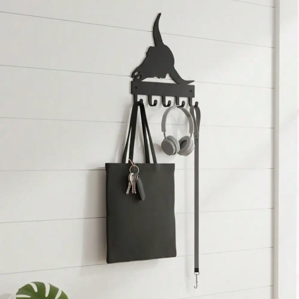 CIFBUY Bull Skull Metal Wall Hook, Long Horn Cow Head Silhouette Iron Hanger For Key Storage