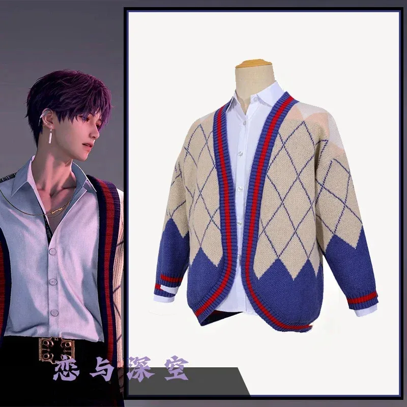 Jogo amor e espaço profundo rafayel qiyu cosplay traje casaco camisa conjunto completo outono inverno camisola assimétrica cardigan roupas quentes v; 6