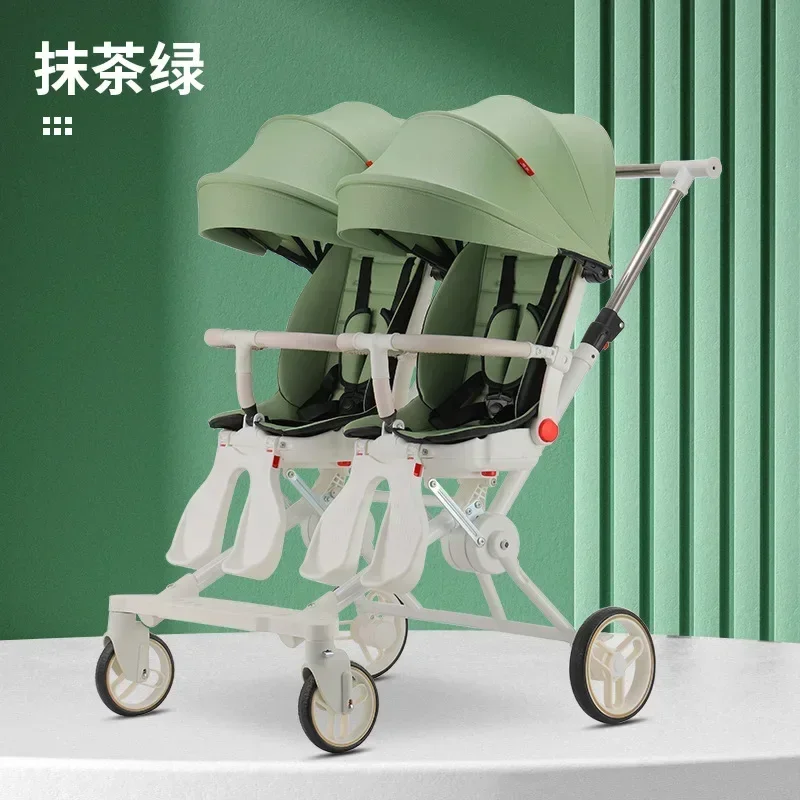 Leve dobrável Twin Baby Stroller, Sentado e reclináveis assentos duplos, Assentos giros