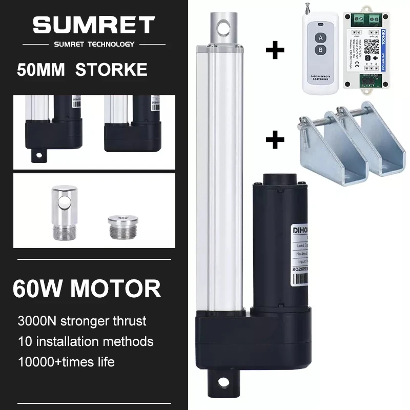 

50MM Stroke Linear Actuator With RF Controller Kit Wifi Ewelink 1/2 Motor Control Bracket DC 12V 24V 3000N 1500N 600N 66MM/S