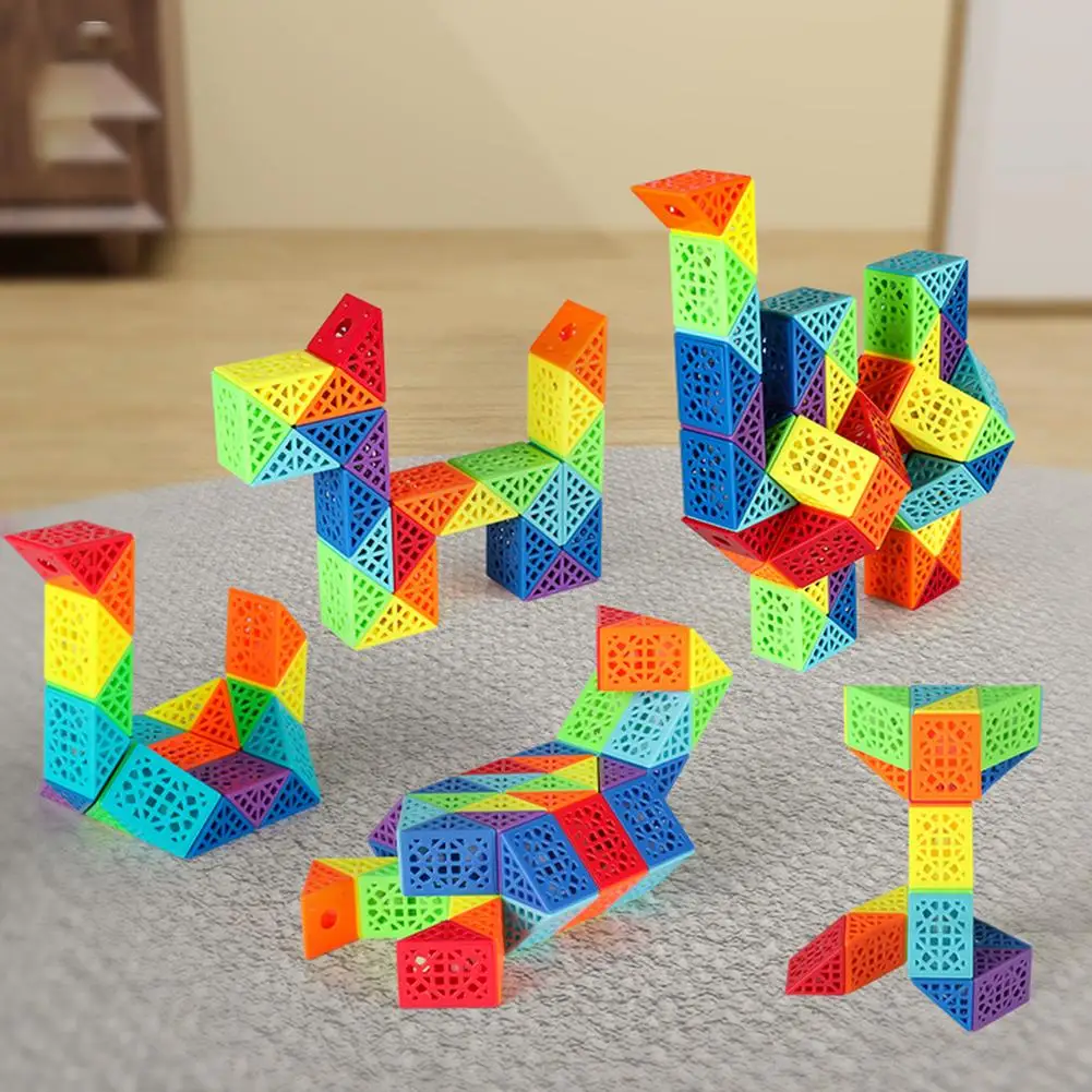 Magic Snake Cube 24/48/60/72 segmenti Fidget Snake Toy for Kids Hollow Out Design Rainbow Twist Cube Puzzle Games Anti-ansia