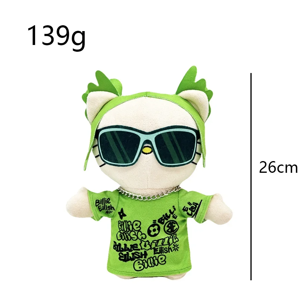 Nieuwe Hello Kitty Billie Eilish Groene Zonnebril Mode Jongen Pluche Pop Figuur Knuffels Leuke Kinderen Jongens Meisjes Kerstcadeau