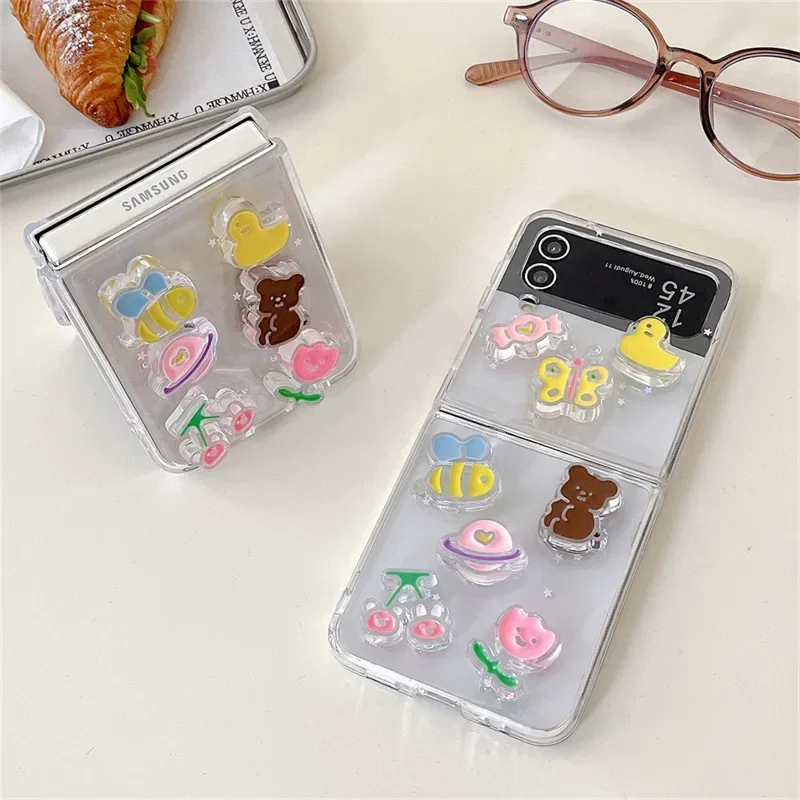 เคสโทรศัพท์ลายหมีผีเสื้อสำหรับ Samsung Galaxy Z flip Z 6 5 4 3ฝาหลังป้องกันสำหรับ ZFold6 ZFlip6เคส