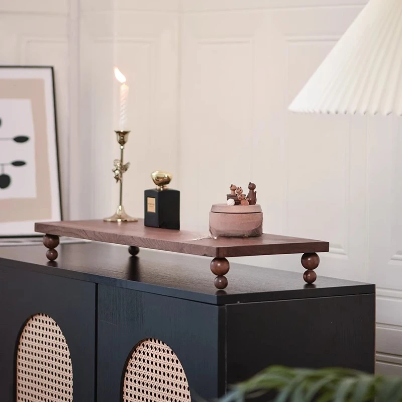 حامل شاشة الجوز العتيق مع رف عرض، حامل مكتب حديث لشاشة الكمبيوتر، تصميم مريح للمكتب #5