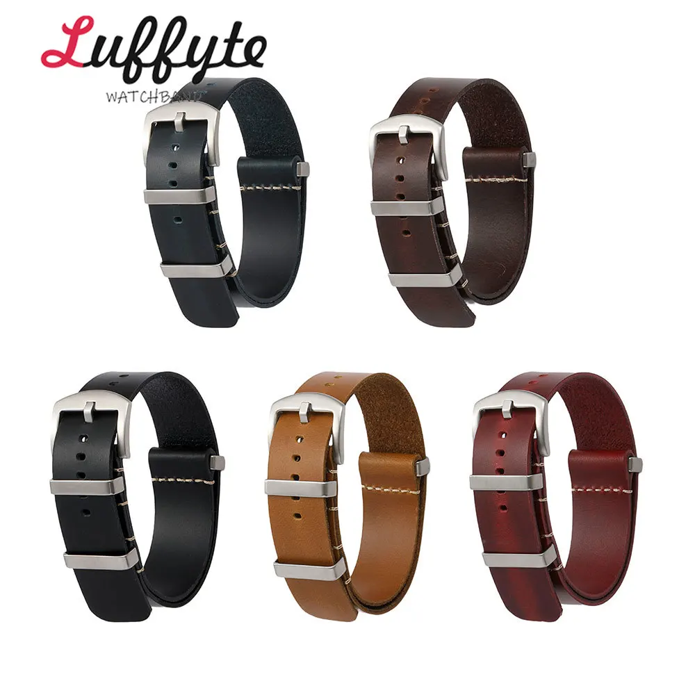 Vintage Men Oil Wax Skin Leather Watch Strap 18mm 20mm 22mm 24mm Soft Comfortable Replacement Wristwatch Band