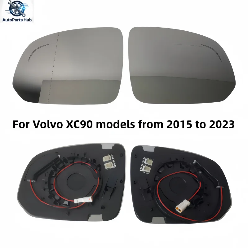Rearview mirror lens glass with blind spot monitoring and heating function, suitable for Volvo XC90 models from 2015 to 2023
