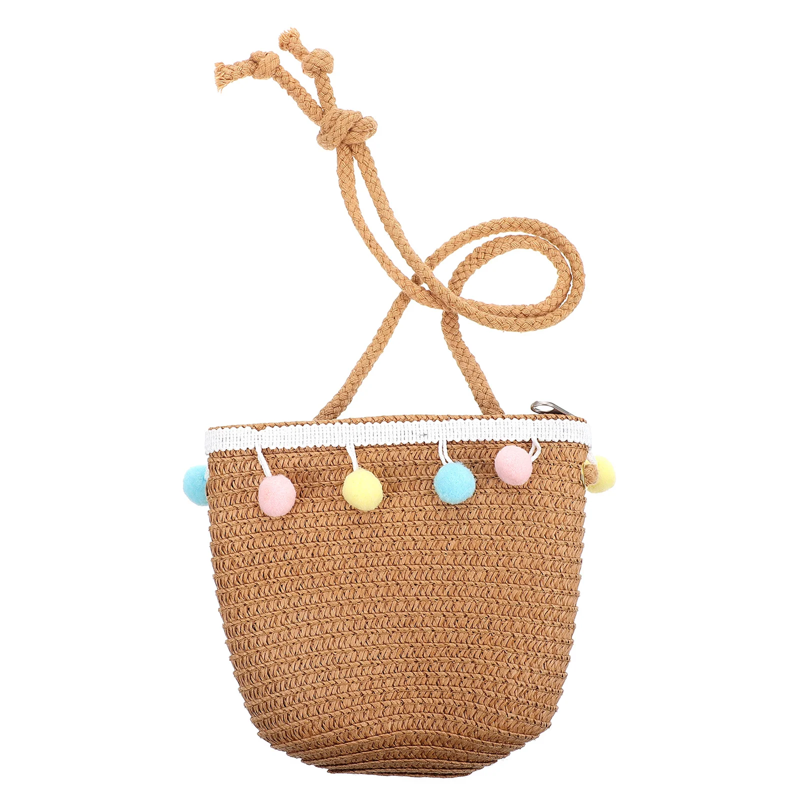 

1pc Straw Woven Fashion Handbag Kids Lovely Summer Beach Handbag Lovely Bag Washable Fashion Children'S Outdoor Bag Khaki