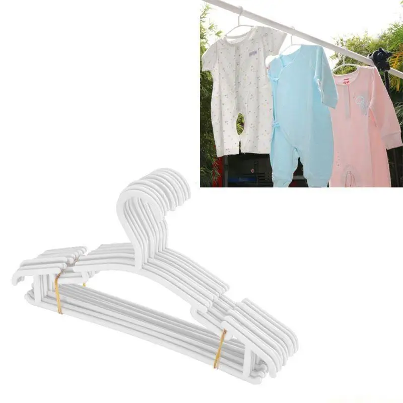 QX2E 10 Pcs/Set for Creative Baby Clothes Hangers White Plastic Hangers Nonsl