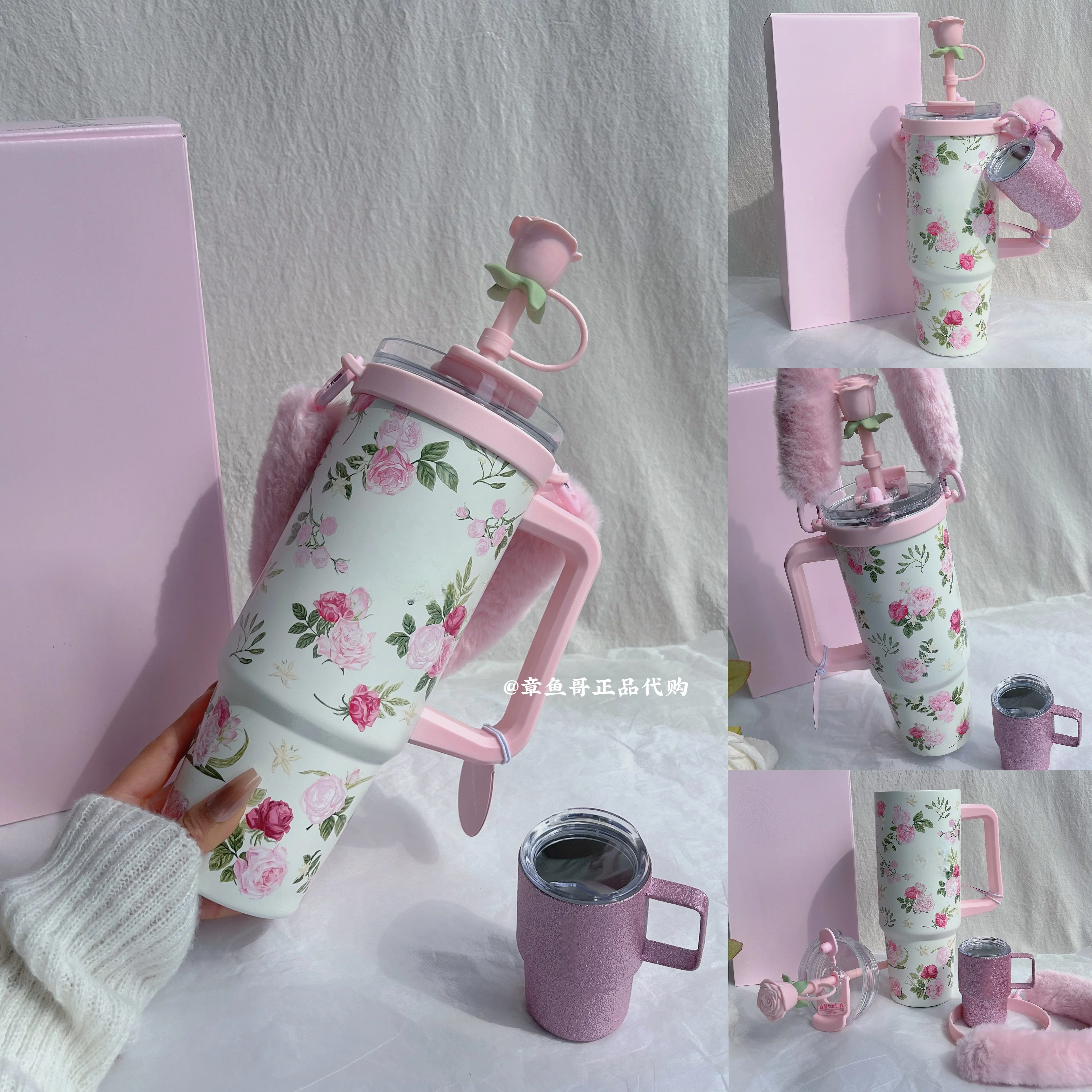 Bk 2026 Rose Pattern Insulated Tumbler Large Capacity Coffee Cup With Straw Portable Office Travel Mug For Women Perfect Gift view 5