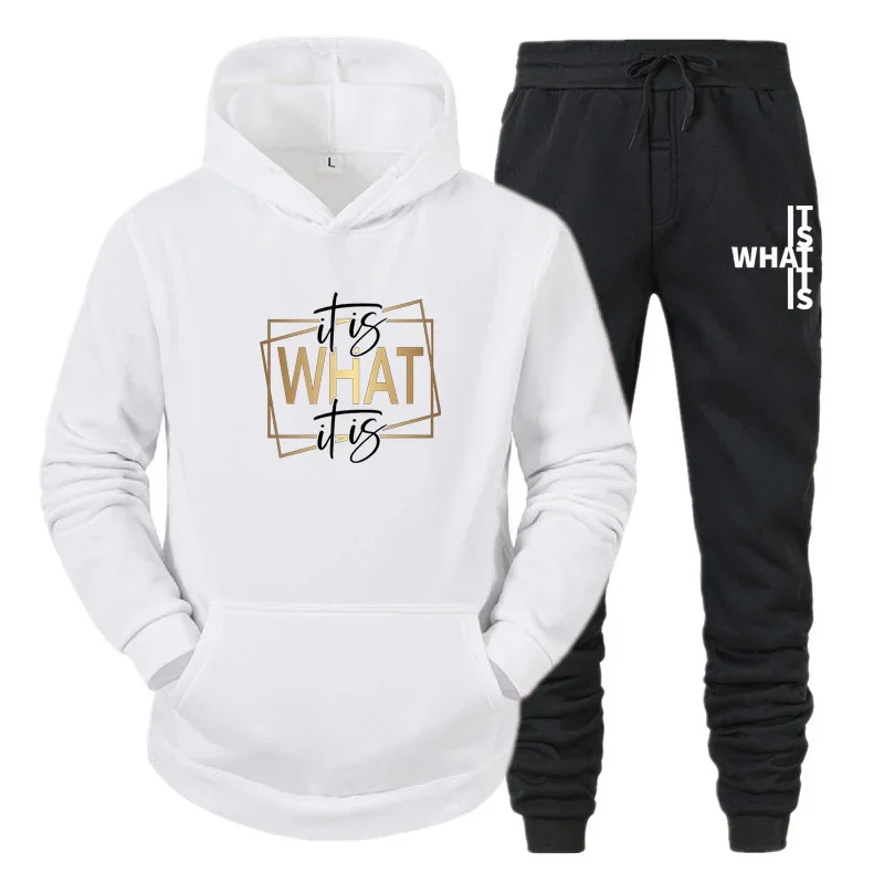 It Is What It Is Print Women Sport Tracksuit Casual Hoody Sweatshirt and Black Sweatpants 2 Piece Set Outdoor Clothing Outfit