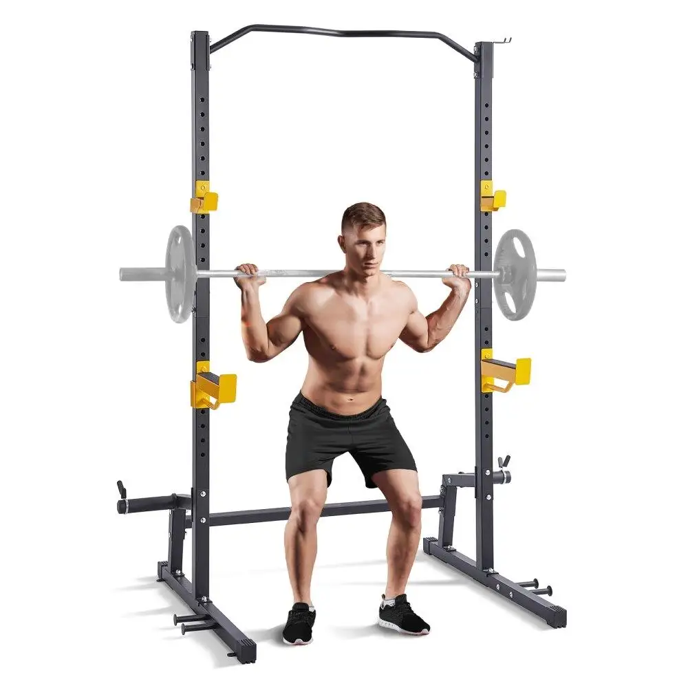 

Squat Stand Power Rack with Pull Up Bar, Weight Storage Hook, Adjustable Steel Cage for home Gym