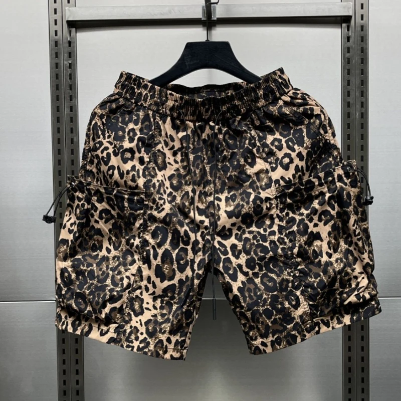 

Быстросохнущие мужские шорты с леопардовым принтом, уличные Модные Винтажные спортивные брюки, карго-шорты, мужские свободные повседневные пляжные брюки для мужчин
