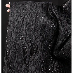 Pure black undulating vein gilt jacquard fabric texture gloss stiff coat creative clothing designer fabric