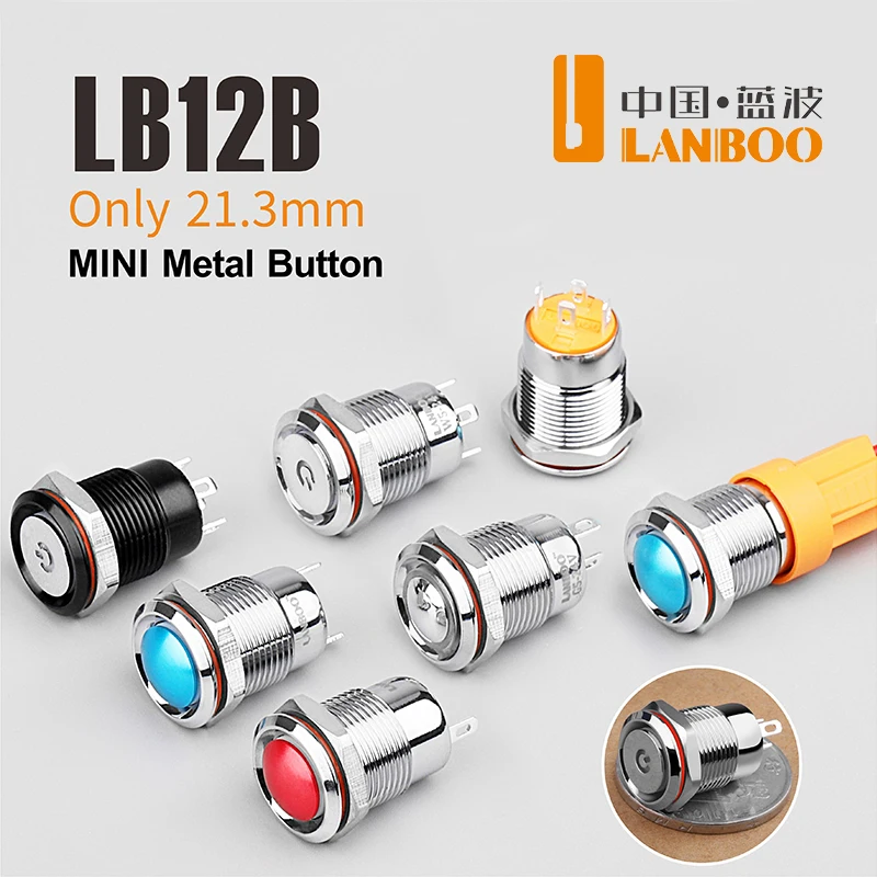 12mm/16mm Metal Push Button Switch Head Color Red, Green, Blue, Yellow, Black Optional 1NO Self-locking Reset Optional