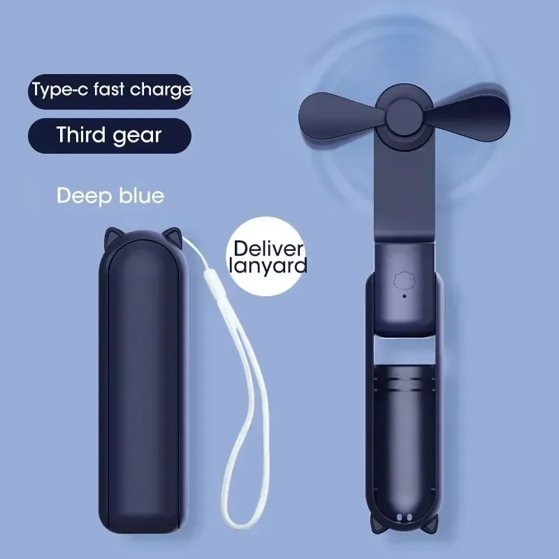 Portable Mini Fan 2000mAh USB Rechargeable 3 Speed Handheld Foldable Fan Hand Held Small Pocket Travel Fan with Handy Power Bank
