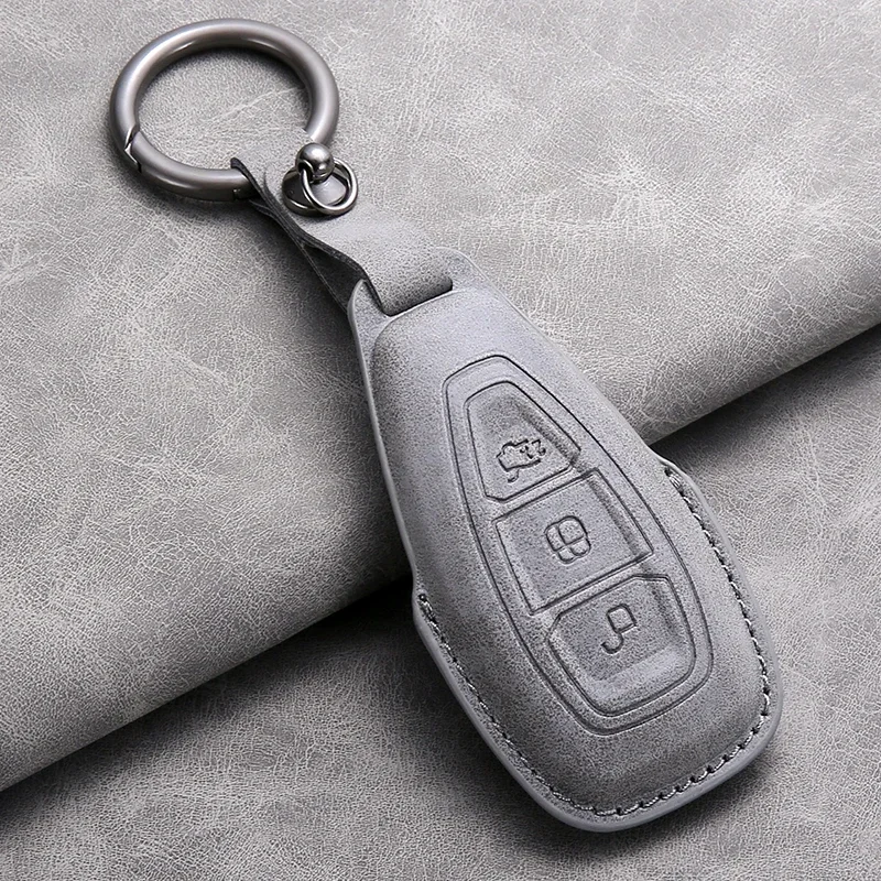 

For Ford Puma Grand C Max Focus Mondeo Kuga Fiesta Ecosport Transit Kuga Leather Car Remote Key Case Cover Keychain Accessories