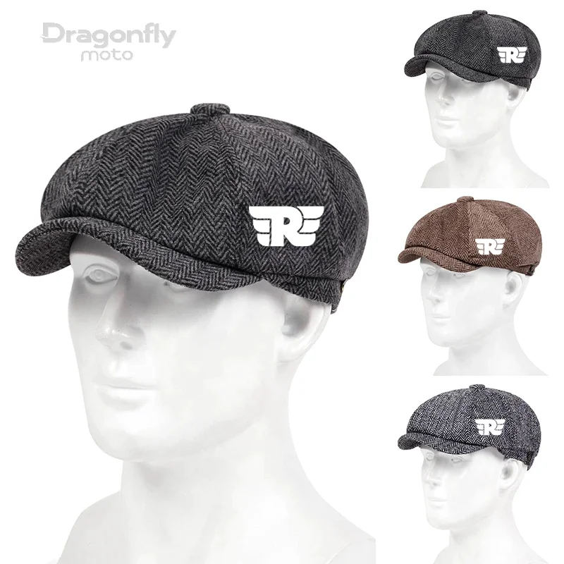 Royal Logo Men Retro Beret British Hat Wool Blend Vintage Herringbone Tweed Men Casual Newsboy Hat Flat Cap For Royal Enfield